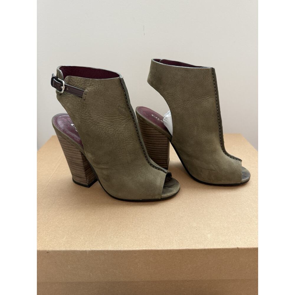 Coach Saratoga Nubuck Peep Toe Booties Size 5 Olive Color